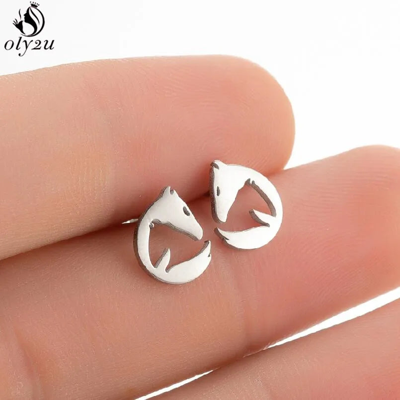 Korean Cute Stainless Steel Animal Earrings for Women Small Bat Octopus Fish Penguin Stud Earrings Trendy Jewelry Friends Gifts