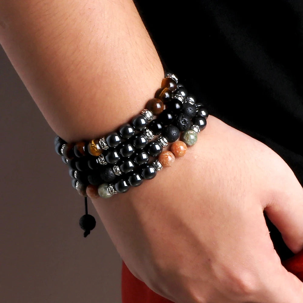 Classic Men Hematite Beads Bracelests 8mm Natural Tiger Eye Lava Stone Bracelets&Bangles Women Handmade Jewelry Friendship Gift