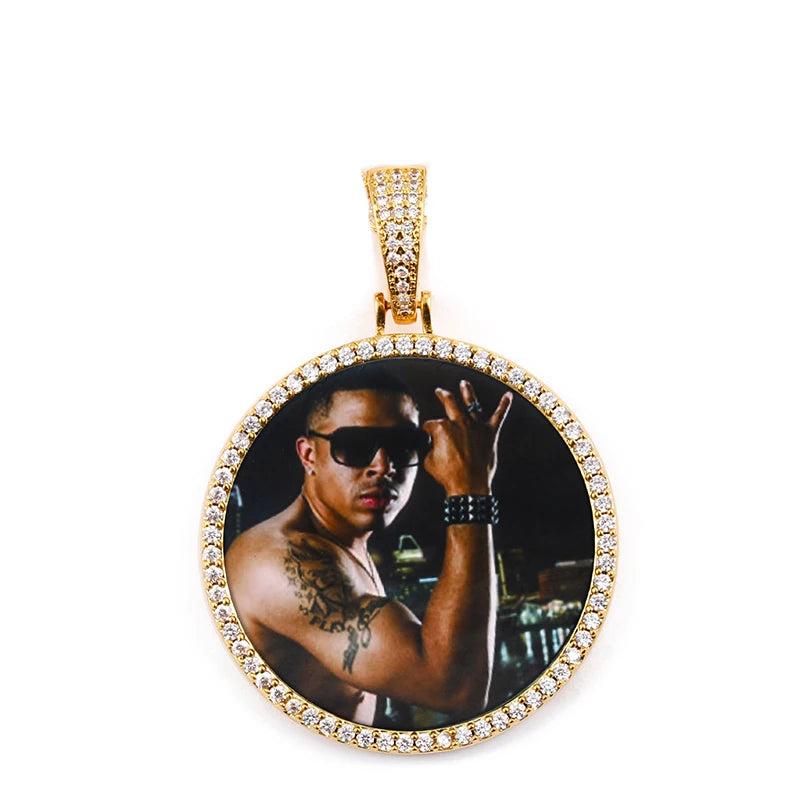 Médaillon souvenir rond unisexe avec photo personnalisée pour homme, bijou hip-hop
