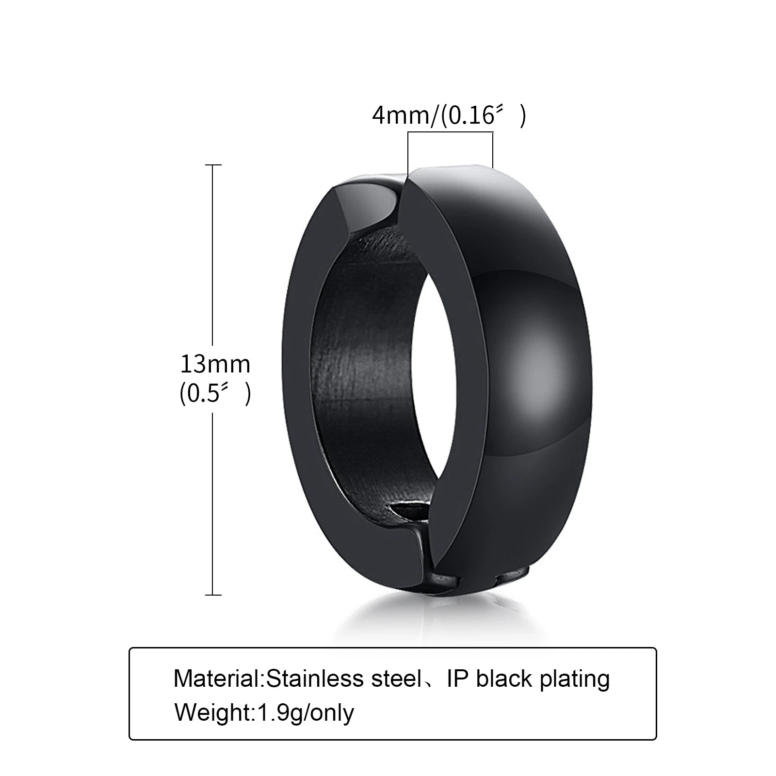 Vnox Punk Clip Earrings for Men Women, Black Stainless Steel Ear Accessory, Gothic Rock Hiphop Hoop Circle Earring 1 Piece - Madeinsea©