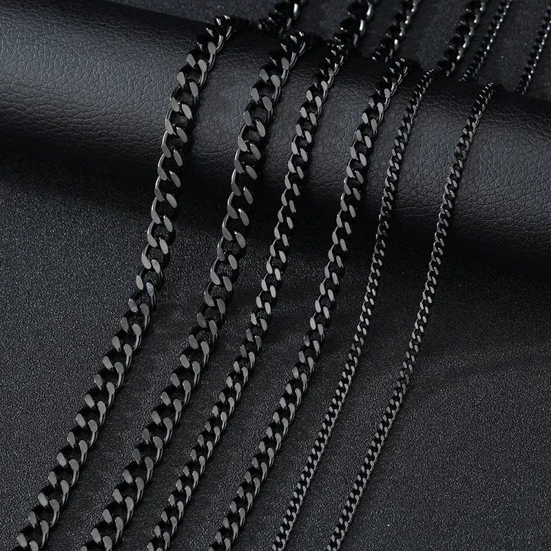 Colliers ras du cou à maillons cubains en acier inoxydable noir et or, style punk basique, 3, 5 et 7 mm. Bijoux en métal massif.