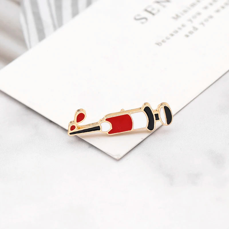 Cartoon Syringe Pink Pill Enamel Pins Smile Teeth Brooches Medical Organ Metal Badge Denim Bag Lapel Pin Jewelry Gifts For Kids