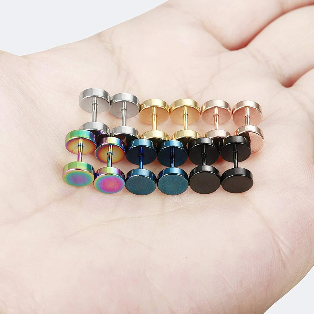 Stainless Steel Men Women Studs Earrings Ear Piericng Plugs Tunnels Faux Punk Barbell Body Jewelry Fake Piercing Oreja Gauges