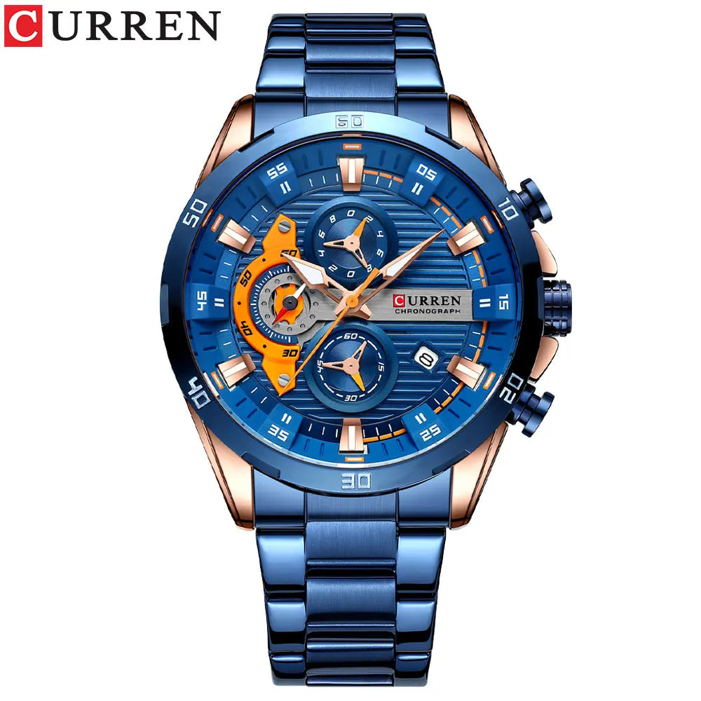 CURREN Fashion Sports Watches for Man Casual Stainless Steel Band Chonograph Wristwatches Luminous Male Clock