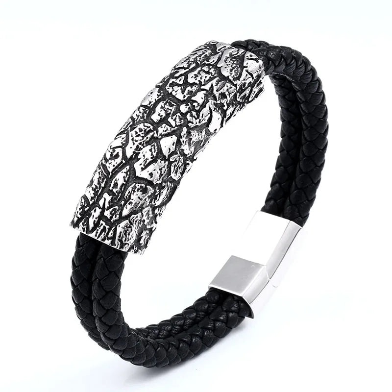 Bracelet homme en cuir motif pierre fine en acier inoxydable 316L BEIER bijoux de haute qualité pour soirée rock
