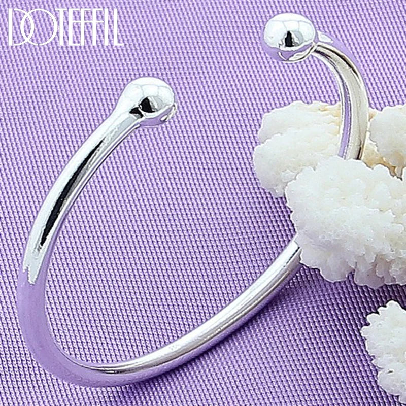 DOTEFFIL 925 Sterling Silver 4mm Smooth Solid Bead Bracelet Cufflinks Bangles For Women Men Wedding Engagement Party Jewelry