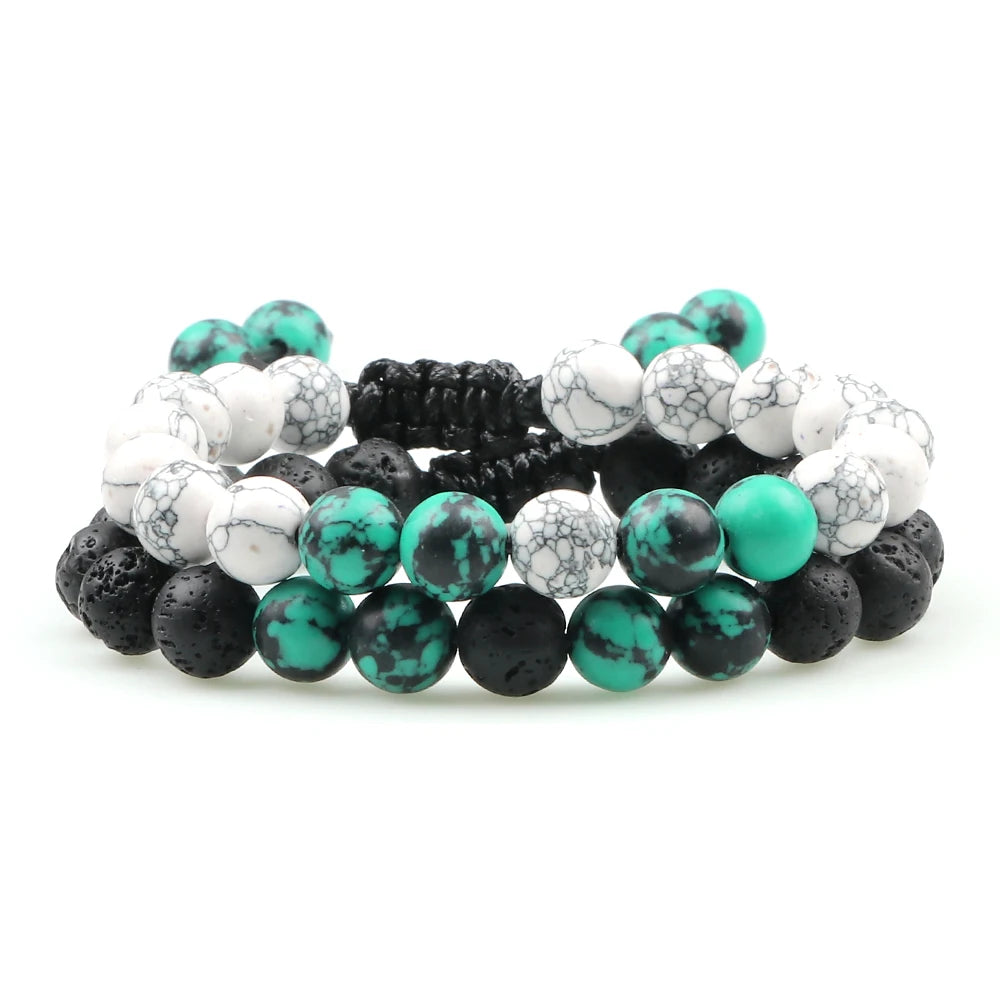 2Pcs Adjustable Braided Natural Stone Beads Bracelets&Bangles For Couples Women Men Tiger Eye Lava Bracelet Yoga Jewelry Pulsera