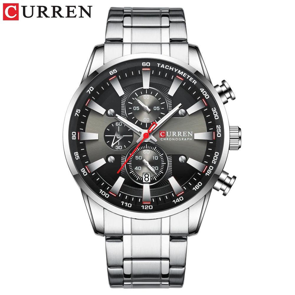 CURREN Man Watches Luxury Sporty Chronograph Wristwatches for Men Quartz Stainless Steel Band Clock Luminous Hands - Madeinsea©