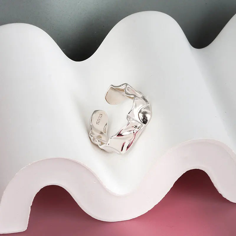 925 Sterling Silber Beule Matt Gold Farbe Ringe Retro Doppel Schichten Distressed Öffnung Handgemachte Ring Mode Edlen Schmuck