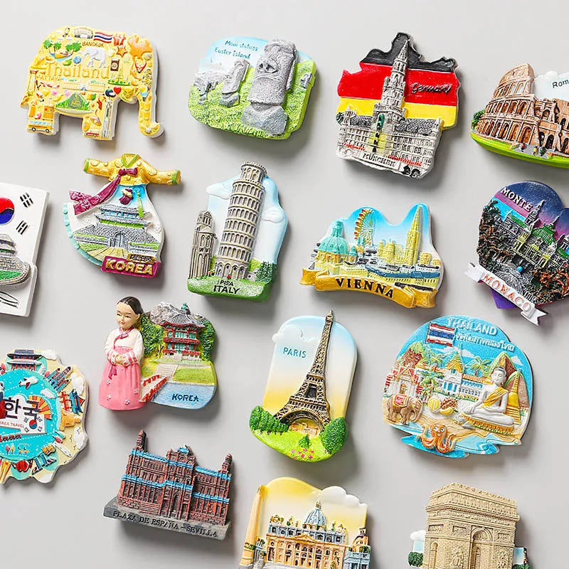 Aimants magnétiques pour réfrigérateur - Souvenirs touristiques du monde entier - France, Paris, Japon - Prague, Thaïlande, Allemagne, Italie