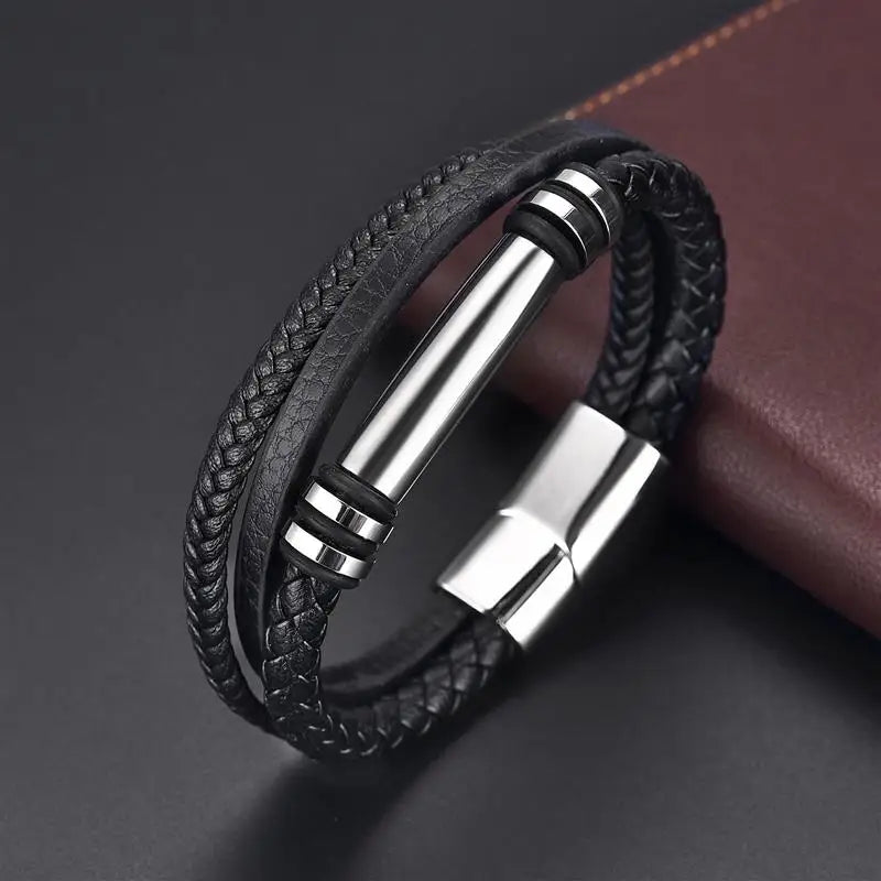 Multilayer Stainless Steel Insert Bracelet Viking Leather Bracelets for Men Braided Bangles Punk Jewelry Homme Accessories - Madeinsea©