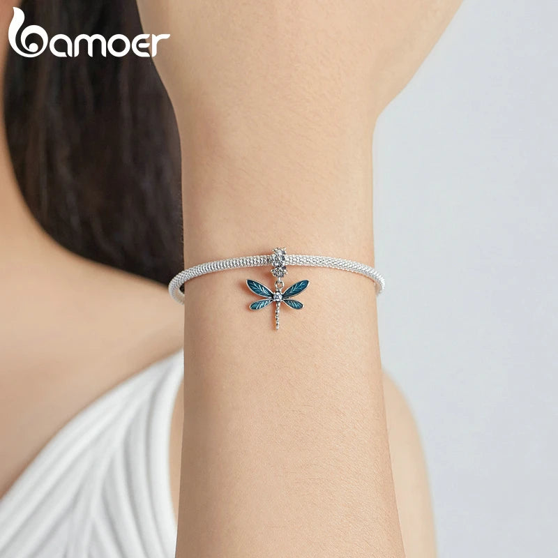 BAMOER Echt 925 Sterling Silber Wunderschöner Libellen-Anhänger Charm Passend für Original-Armband oder Halskette für Damen Edles Schmuckgeschenk