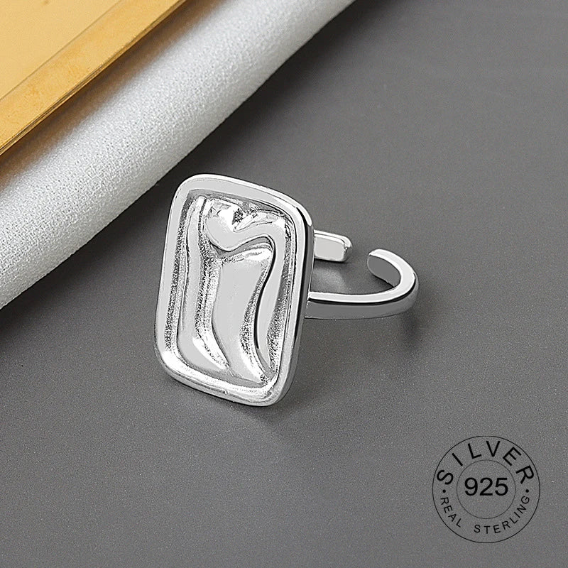 Bague ouverte en argent sterling 925 pour femme, niche INS, vague irrégulière, surface sable, nouilles larges, cadeau original pour fête d'anniversaire