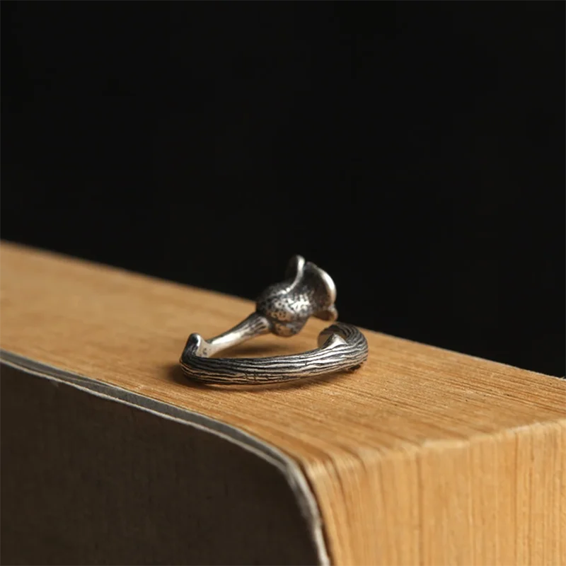 MKENDN 925 Sterling Silber Schmuck Schwarze Rose Hochwertiger Ring mit besonderen Rosenblüten für Damen im Vintage-Retro-Stil