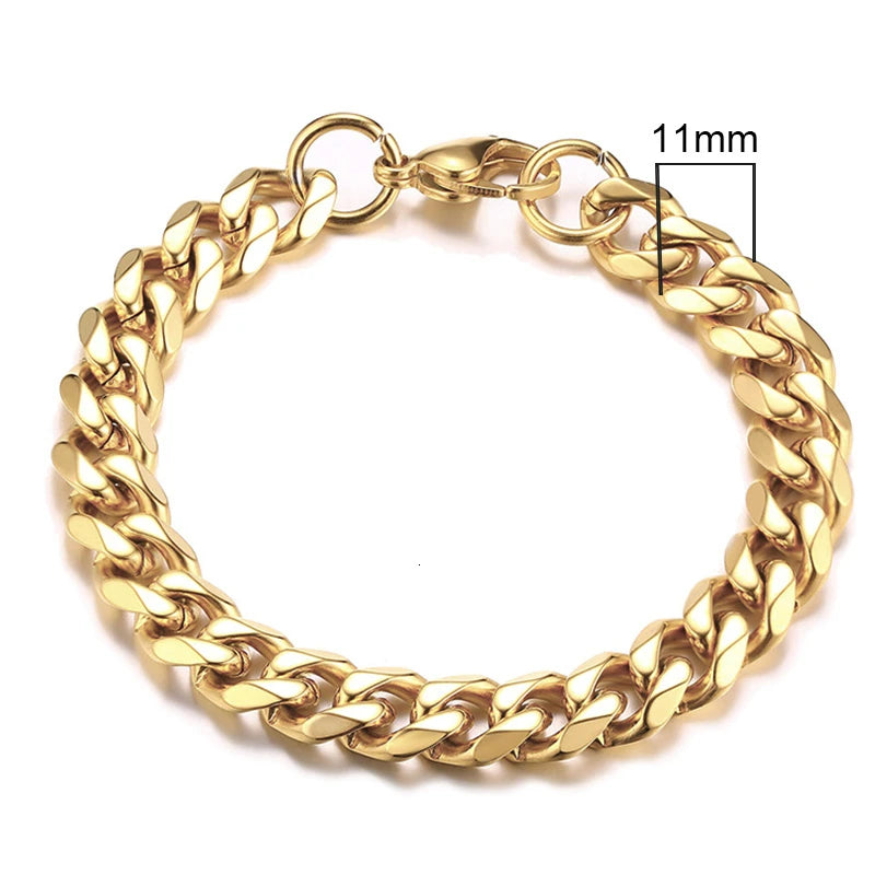 Vnox Basic 3/5/7/9/11mm Wide Curb Cuban Link Chain Bracelets for Men Women Jewelry Anti Allergy Stainless Steel Wristband Gifts