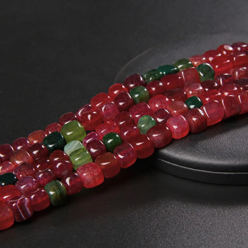 6-8mm Natural Polished Colorful Tourmaline Stone Beads Square Agat Loose Spacer Bead for Jewelry Making DIY Bracelet Accessories