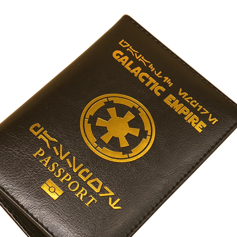 Couverture de passeport en cuir PU noir avec nouveau logo de l'Empire Galactique pour passeports, portefeuille de voyage, organisateur de documents, porte-passeport