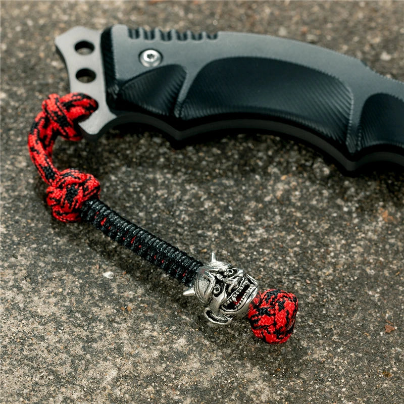 MKENDN New Design Japanese demon Evil mask Men Keychains Backbag Knife Pendant Men Survival Lanyard Rope Handmade Jewelry Gifts