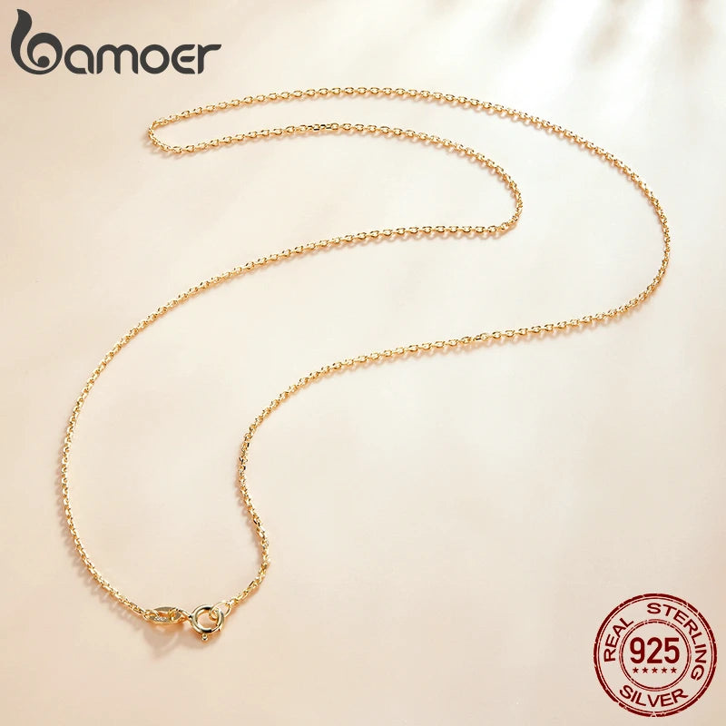 BAMOER Klassische Basic-Kette, 100 % 925er Sterlingsilber, Karabinerverschluss, verstellbare Halskette, Kette, Modeschmuck für Damen