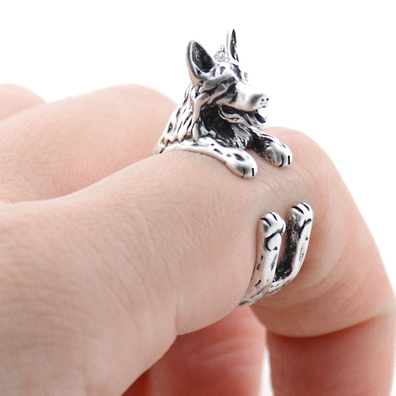 Retro 3D Beagle&German Shepherd&Schnauzer Dog Ring Women Anel Punk Style Rings For Men Wrap Animal Rings Anniversary Bijoux Gift