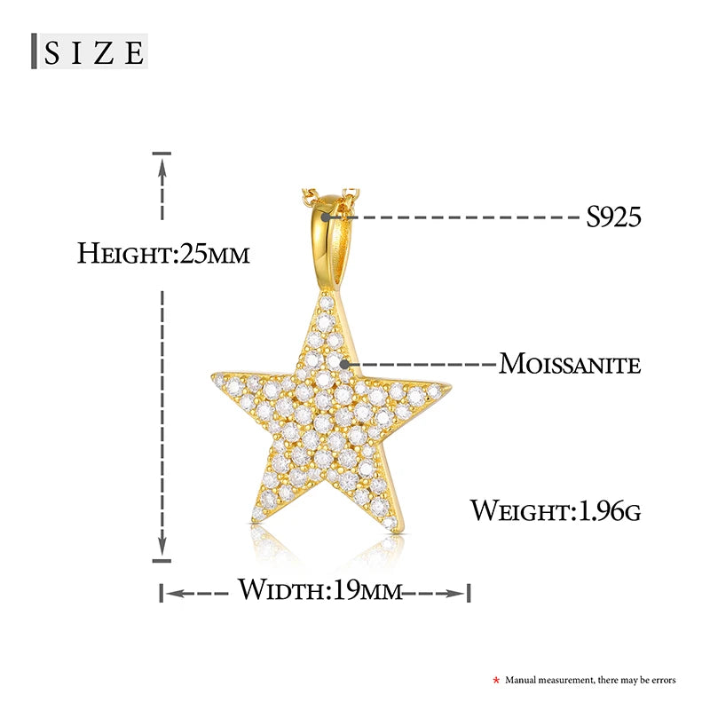 Top Quality Unisex Moissanite Star Pendant Necklace 925 Fashion For Women Hip Hop Jewelry