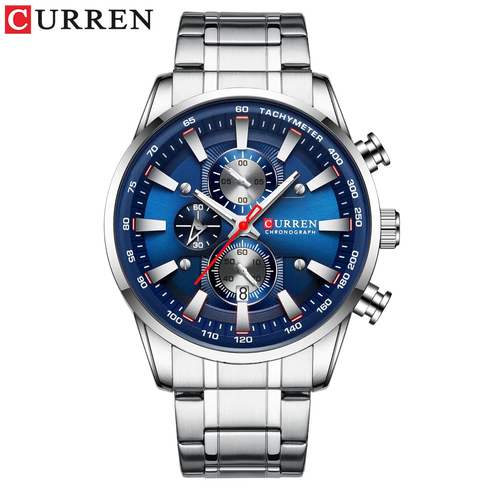 CURREN Man Watches Luxury Sporty Chronograph Wristwatches for Men Quartz Stainless Steel Band Clock Luminous Hands - Madeinsea©