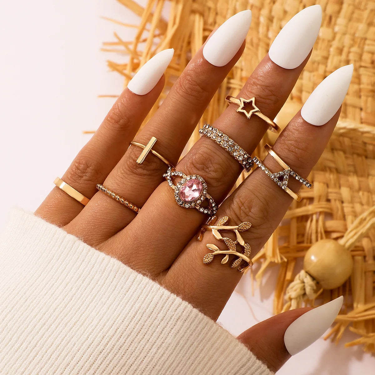 Vintage Boho Crystal Butterfly Rings Set For Women Zircon Leaves Stars Geometric Knuckle Finger Ring Wedding Party Jewelry Gifts