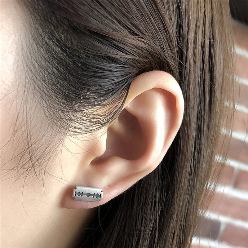 MKENDN  Gothic Port Style Real 925 Sterling Silver Men Blade Stud Earrings Vintage Distressed Earrings Unisex Earrings