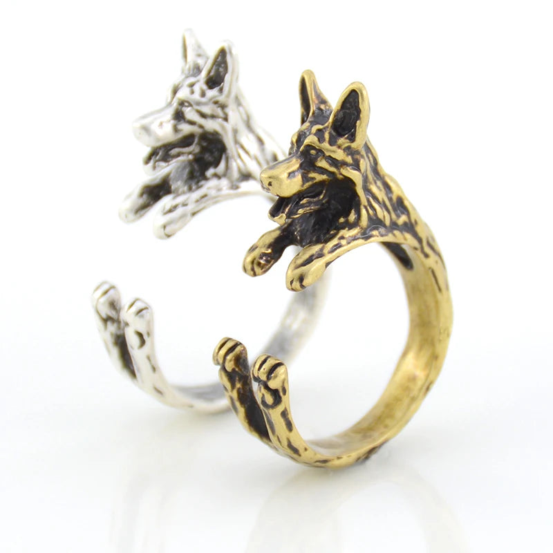 Retro 3D Beagle&German Shepherd&Schnauzer Dog Ring Women Anel Punk Style Rings For Men Wrap Animal Rings Anniversary Bijoux Gift