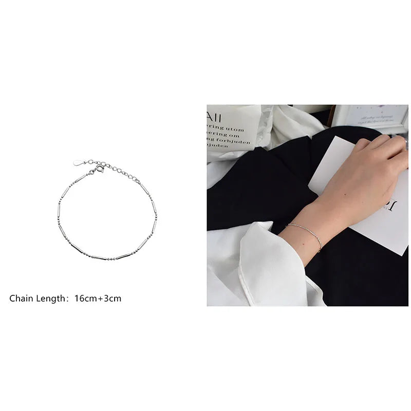 925 Sterling Silver Minimalist Style Chain Bracelet For Women Classic Fashion Student Couple Wristband Jewelry Accessories