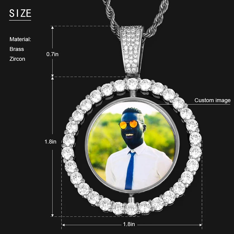 Collier pendentif cœur double face personnalisé pour homme, style hip-hop, pendentif en zircone serti de diamants, médaillon souvenir photo personnalisé