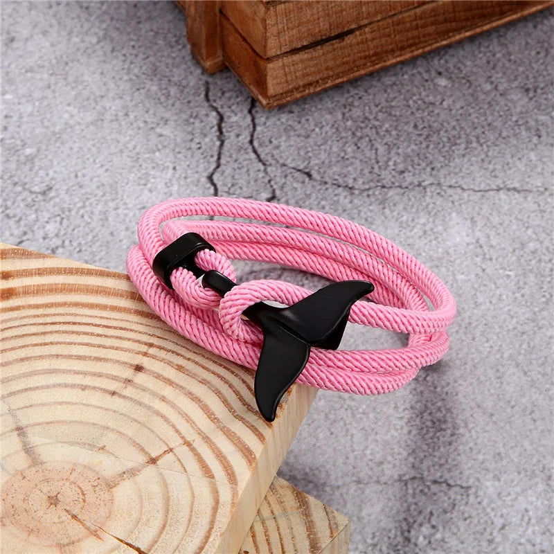 MKENDN Fashion Whale Tail Anchor Bracelets Men Multilayer Charm Rope Chain Bracelet Male Women Navy style Wrap Metal Sport Hook