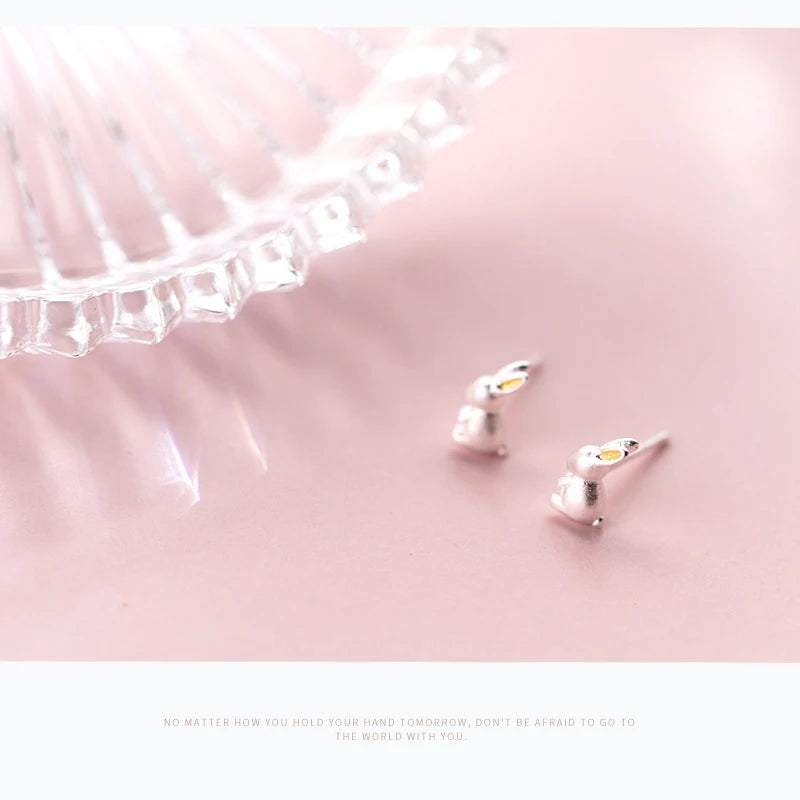 Modian 100% 925 Sterling Silver Cute Animal 3D Rabbit Stud Earrings for Women And Girl Fashion Korean Style Jewelry Brincos - Madeinsea©