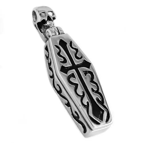 Pendentif en forme de crâne humain en forme de croix, bijoux en acier inoxydable, cercueil de momie, vampire, motard, cadeau pour homme, SWP418A
