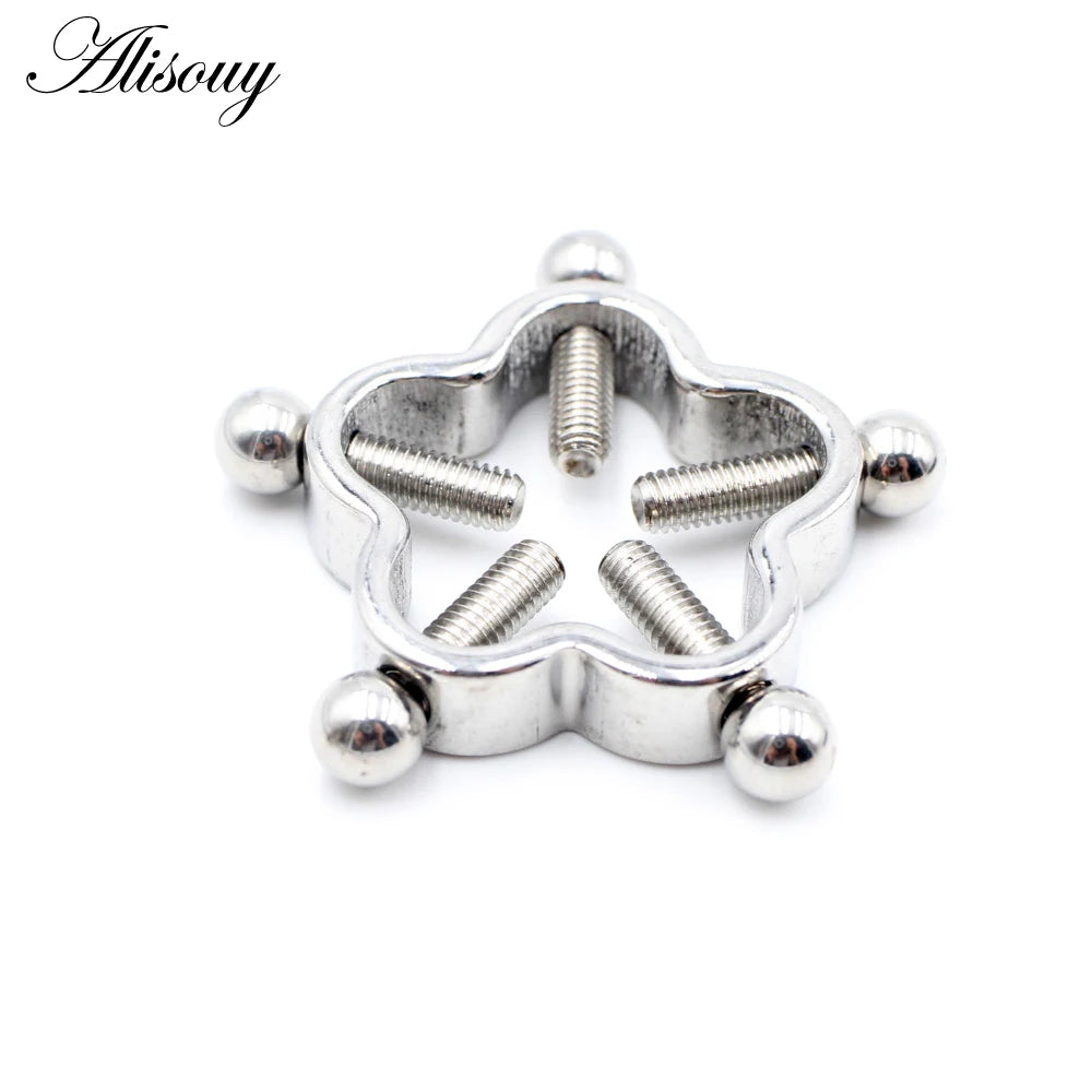 Alisouy 1pc Stainless Steel Sexy Flower Fake Non Piercing Nipple Ring Shield Body Jewelry Nipple Clamp Adult Game For Women Gift
