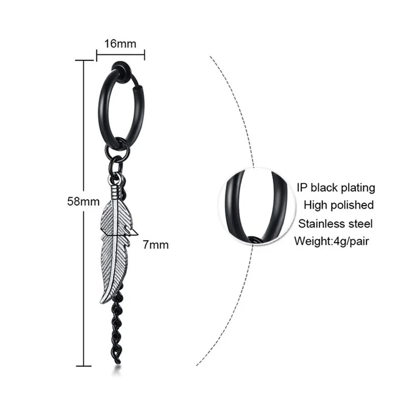 Vnox Punk Clip Earrings for Men Women, Black Stainless Steel Ear Accessory, Gothic Rock Hiphop Hoop Circle Earring 1 Piece - Madeinsea©