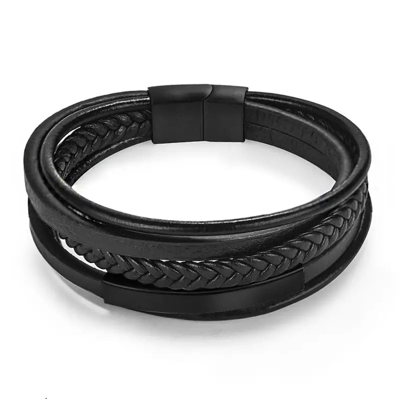 Multilayer Stainless Steel Insert Bracelet Viking Leather Bracelets for Men Braided Bangles Punk Jewelry Homme Accessories - Madeinsea©