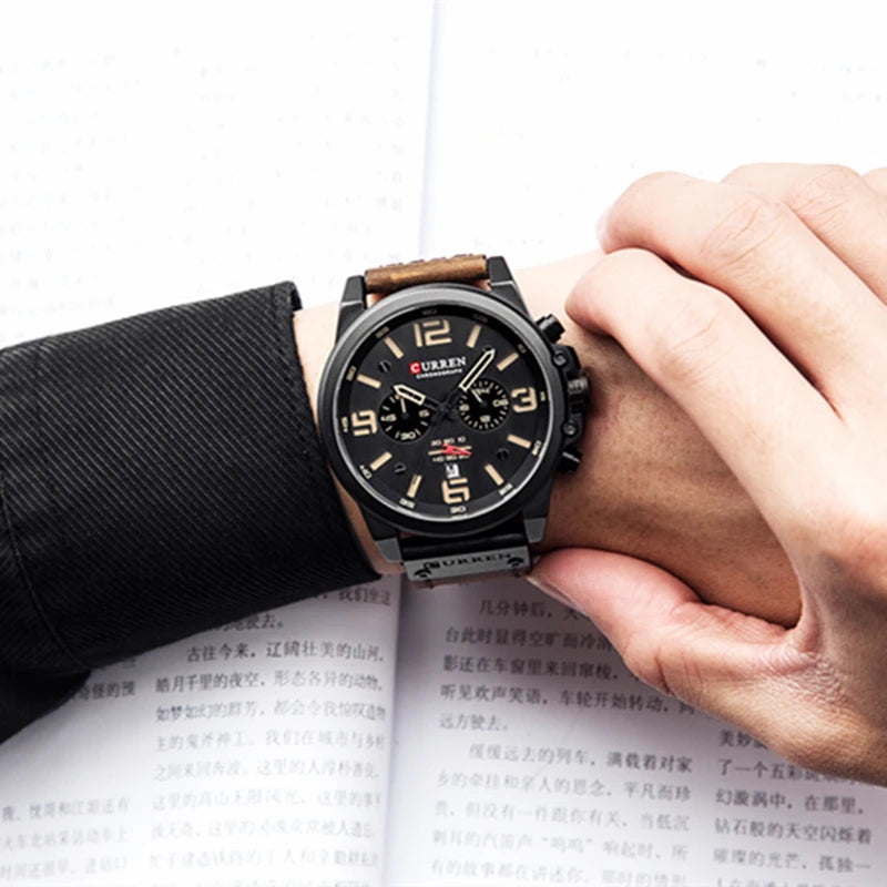 CURREN Fashion Casual Date Quartz  Watches For Men  Fashion Leather Sports Men's Wrsitwatch Chronograph Male Watch