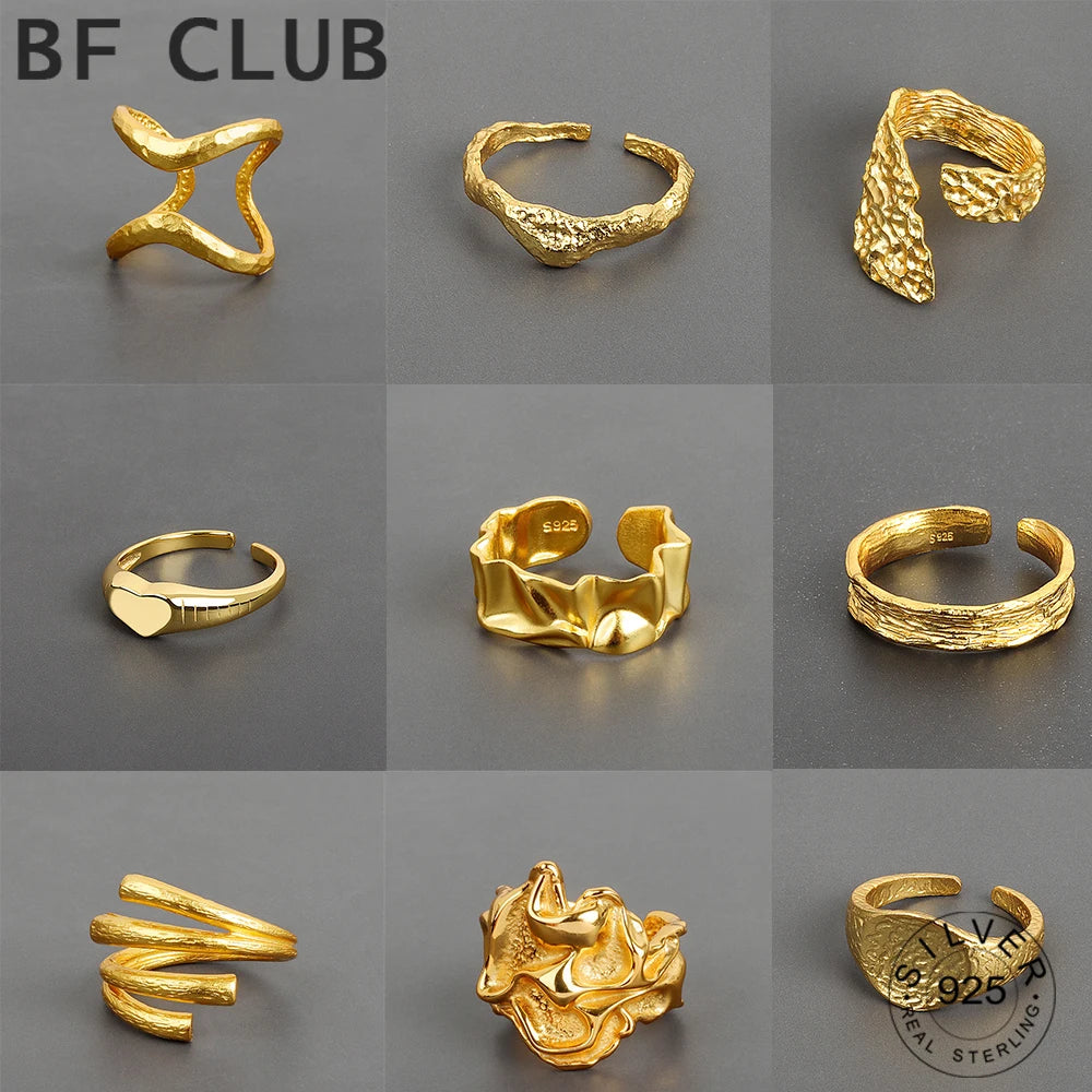 925 Sterling Silber Beule Matt Gold Farbe Ringe Retro Doppel Schichten Distressed Öffnung Handgemachte Ring Mode Edlen Schmuck