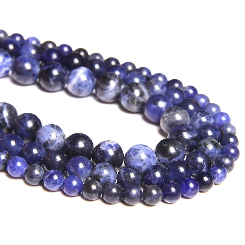 Natural Blue Jaspers Round Stone Bead Sodalite Loose Spacer Beads For Jewelry Making DIY Bracelet Earring Accessories 15" Strand - Madeinsea©