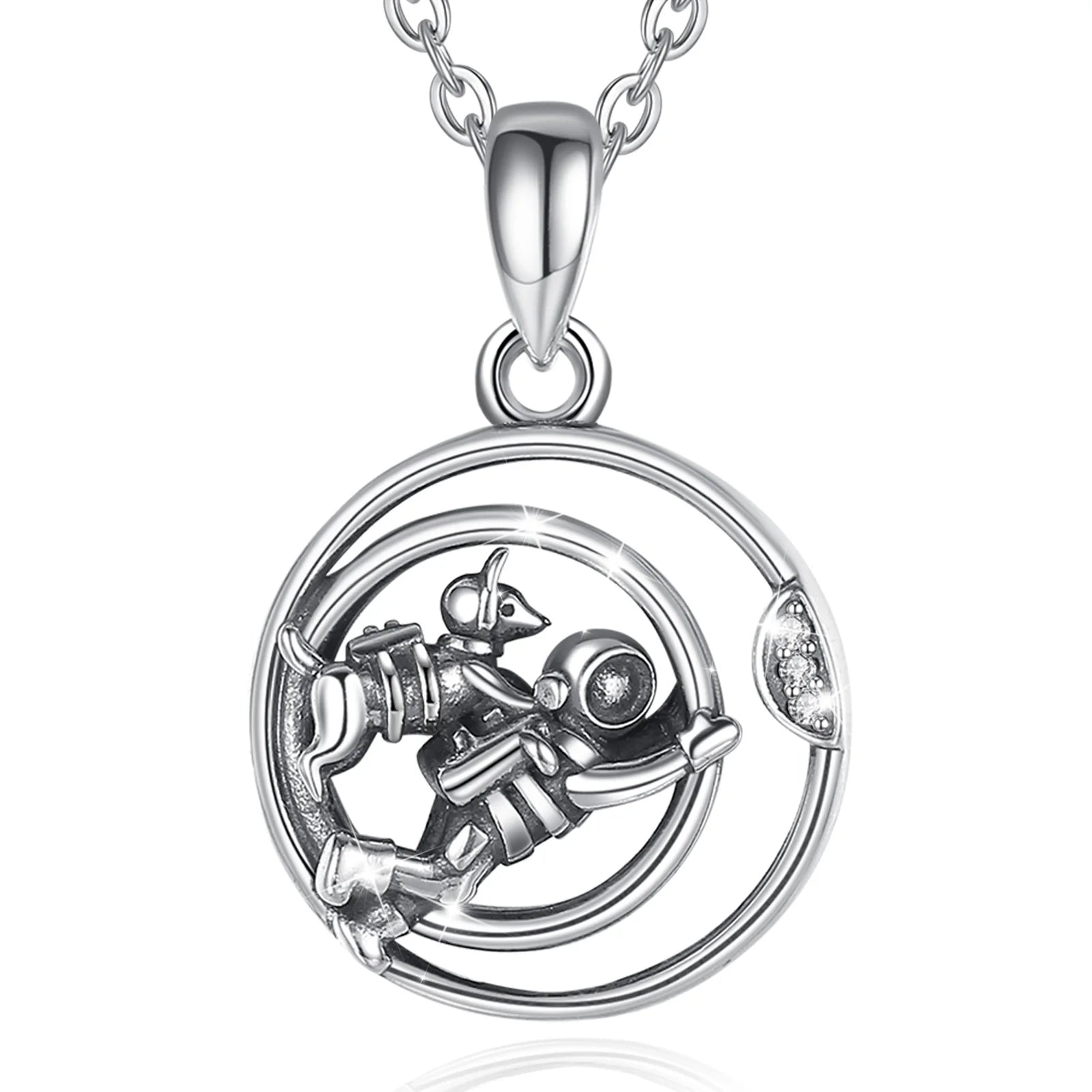 EUDORA Collier avec pendentif astronaute et chien en argent sterling 925, bijou fantaisie raffiné, idéal pour homme et femme