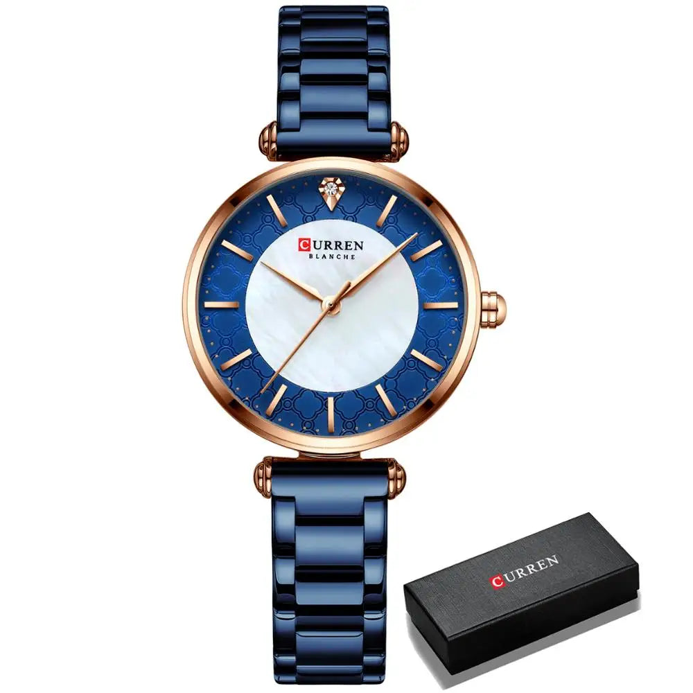 Watches for Women Luxury Brand CURREN Elegant Thin Quartz Wristwatch with Stainless Steel Simple Female Clock