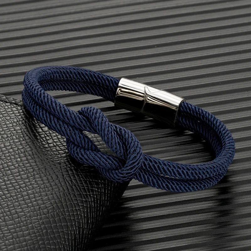MKENDN Men Nautical Double Strand Square Knot Bondage Survival Bracelet Women Rescue Emergency Rope Jewelry With 316L Magnet