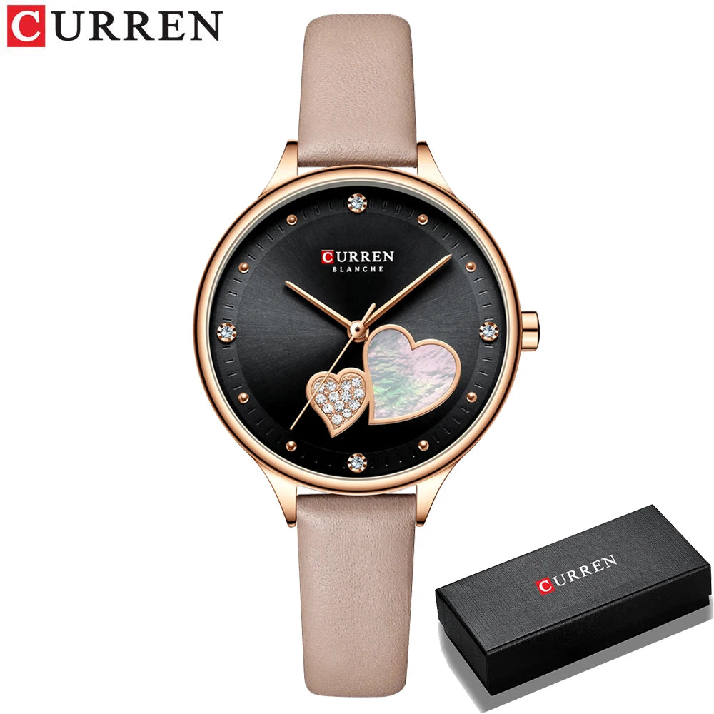 Montres CURREN pour femmes, montre-bracelet en cuir à quartz élégante avec strass, Zegarki Damskie