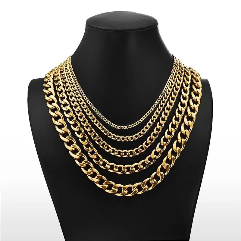 Gold Color Solid Chain Necklace Stainless Steel Link Choker For Men Female Charm Simple Collares Jewelry Accessories 50/55/60 Cm