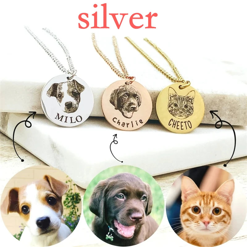 Personalized Pet Photo Disc Necklace For Women Tiny Cat dog Name Pendant Necklaces Custom Animal 316L Stainless Steel Jewelry - Madeinsea©
