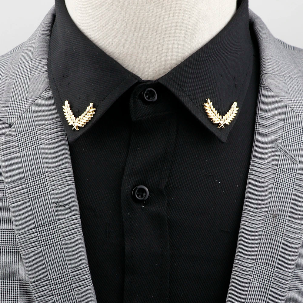 1 Pair Retro Lapel Pin Brooch Vintage Fashion Tree Leaf Collar Pin Hollowed Out Crown Shirts Suits Breastpin Jewelry Accessories