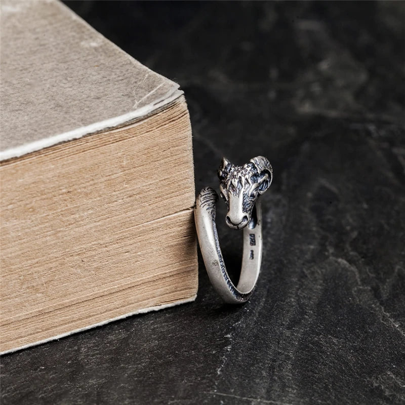 Bague MKENDN Vintage en argent sterling 925 noir, motif mouton du zodiaque, style punk/motard, pour homme et femme. Bijou