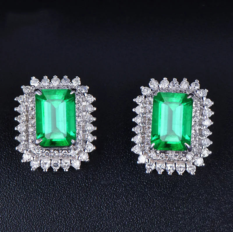 Natural Ruby Jade & Emerald Gemstone 925 Sterling Silver Earrings for Women Wedding Bohemia Silver 925 Jewelry Green Earrings