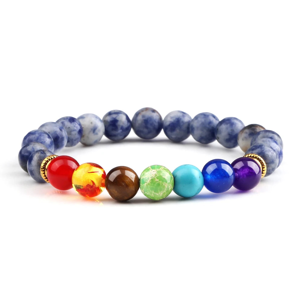 2Pcs Natural Stone 7 Chakra Healing Beaded Adjustable Braided Bracelets Men 8mm Lava Stretch Bracelet Women Reiki Buddha Jewelry
